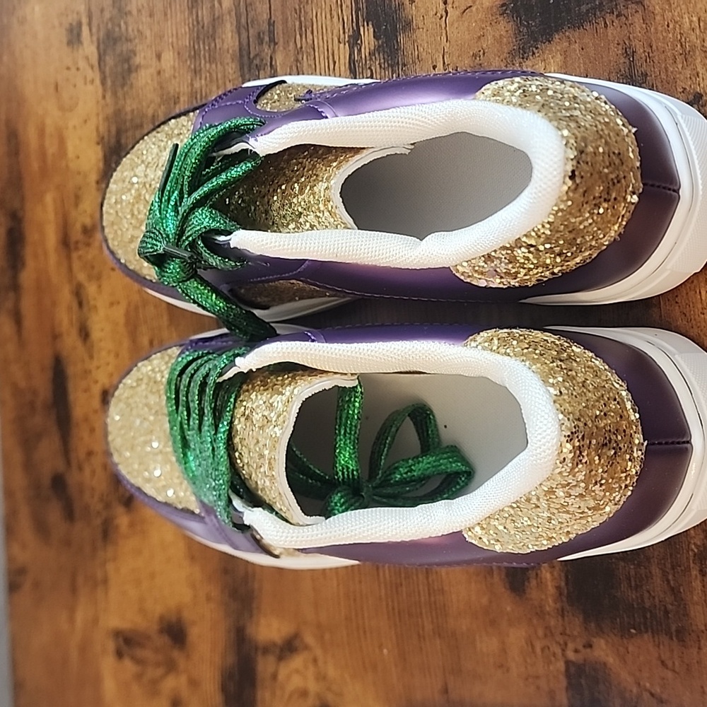 Mardi Gras Glitter Star Sneakers Purple Gold Green Size 7.5 (CN 39)
